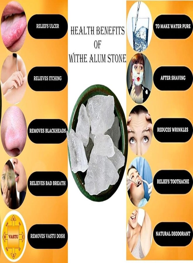 Ikka Pure Pik Alum Stone, Fitkari Stone | Phitkari, White Crystal Stones, Fitkari For Skin Tightening And Glowing Skin,Vastu,Shaving,Teeth,Water Purification 400G - Image 4